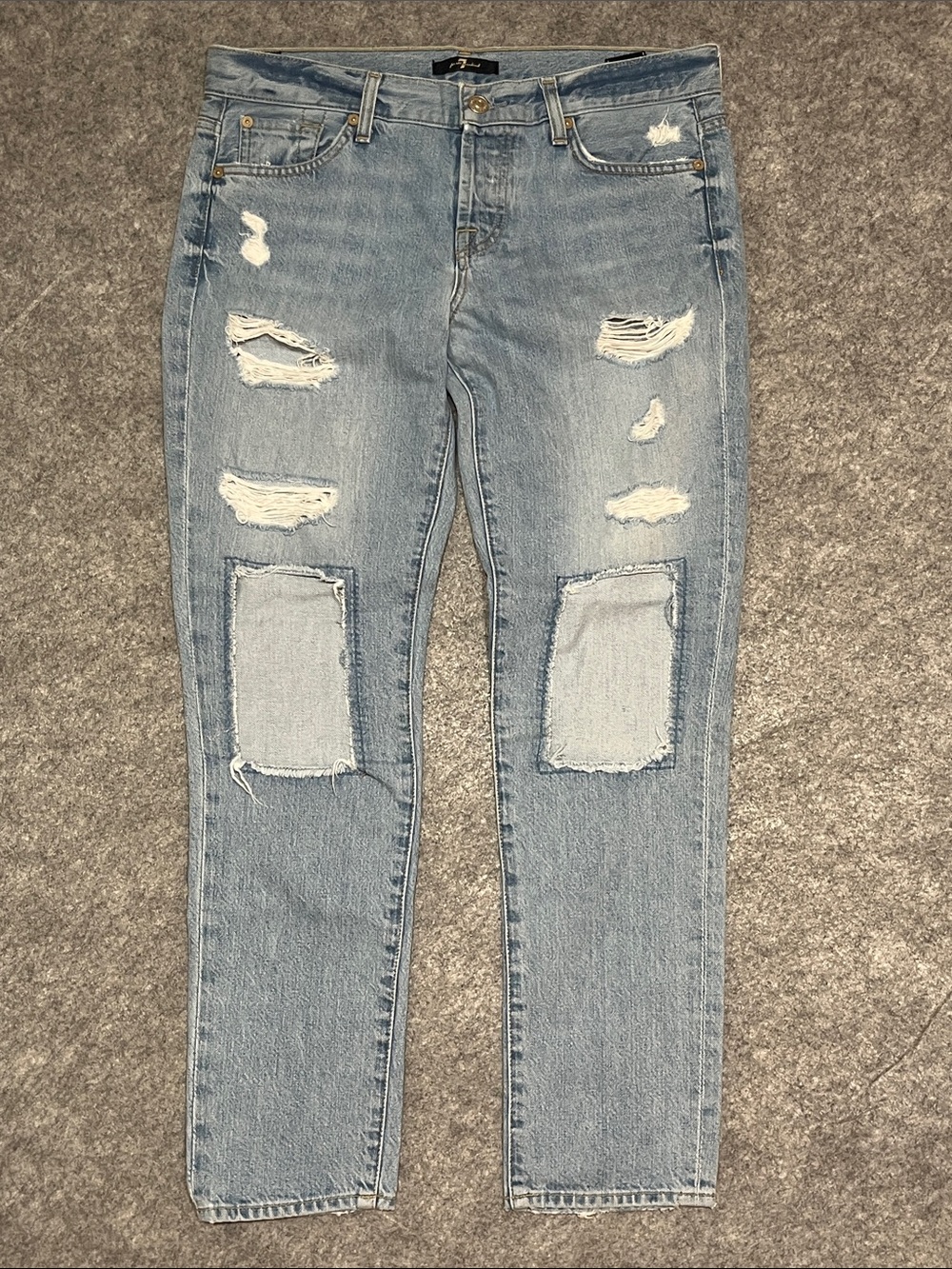 7 For All Mankind Light Blue Distressed Straight Leg Jeans